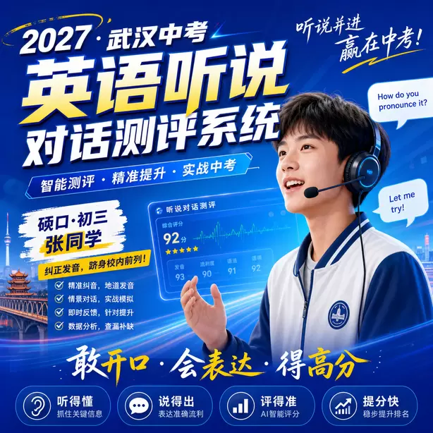 武汉中考听说机考复核不会重新AI打分硚口&middot;初三张同学（纠正发音，跻身校内前列）